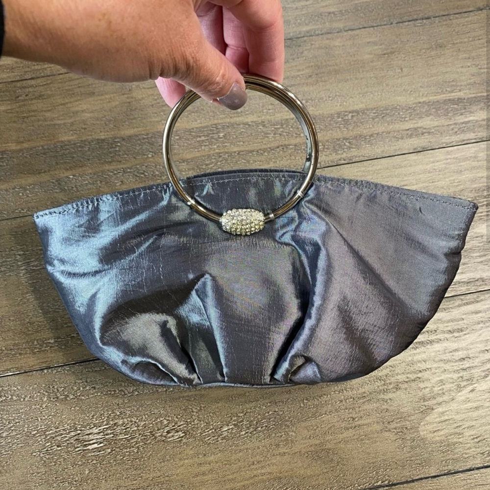 Sasha Gray Satin Evening Bag with Rhinestone Ring Handles | Retro Y2K - Picture 2 of 10